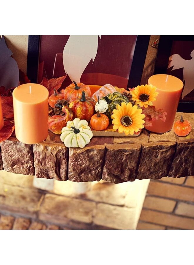 50pcs Fall Pumpkins Decor Set, Mini Artificial Gourd Fall Leaves Acorns Decorations for Home, Fall Centerpieces for Tables, Thanksgiving Vase Filler, Harvest Farmhouse Table Tiered Tray - Image 5