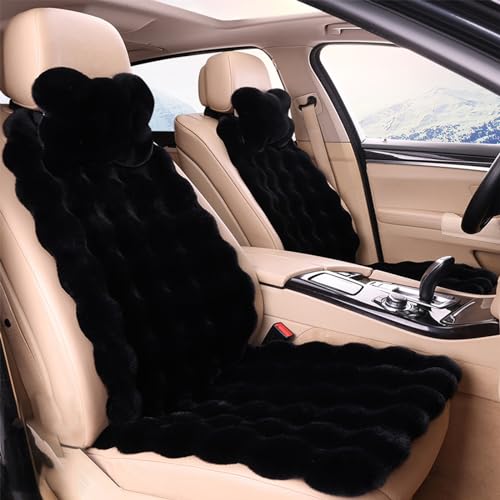 EDVKLNG Luxury Thickened Plush Car Seat Cushion Set,Soft Fluffy Protector Warm Faux Rabbit Fur Non-Slip Front and Back Seat Covers (Black,6pcs) - Image 1