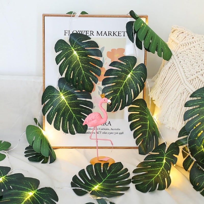 WEISPARK 20 LED Palm Leaves String Lights  Tropical Artificial Monstera Leaf Wall Hanging Vine Leaf for Hawaiian Luau Party Jungle Theme Beach Birthday Home Decorations (B Monstera Leaf String Lights 1 Pc) - Image 1