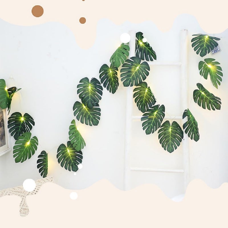 WEISPARK 20 LED Palm Leaves String Lights  Tropical Artificial Monstera Leaf Wall Hanging Vine Leaf for Hawaiian Luau Party Jungle Theme Beach Birthday Home Decorations (B Monstera Leaf String Lights 1 Pc) - Image 2