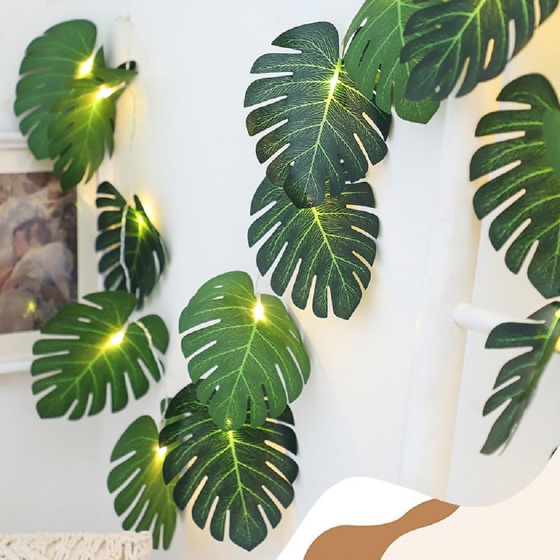 WEISPARK 20 LED Palm Leaves String Lights  Tropical Artificial Monstera Leaf Wall Hanging Vine Leaf for Hawaiian Luau Party Jungle Theme Beach Birthday Home Decorations (B Monstera Leaf String Lights 1 Pc) - Image 3