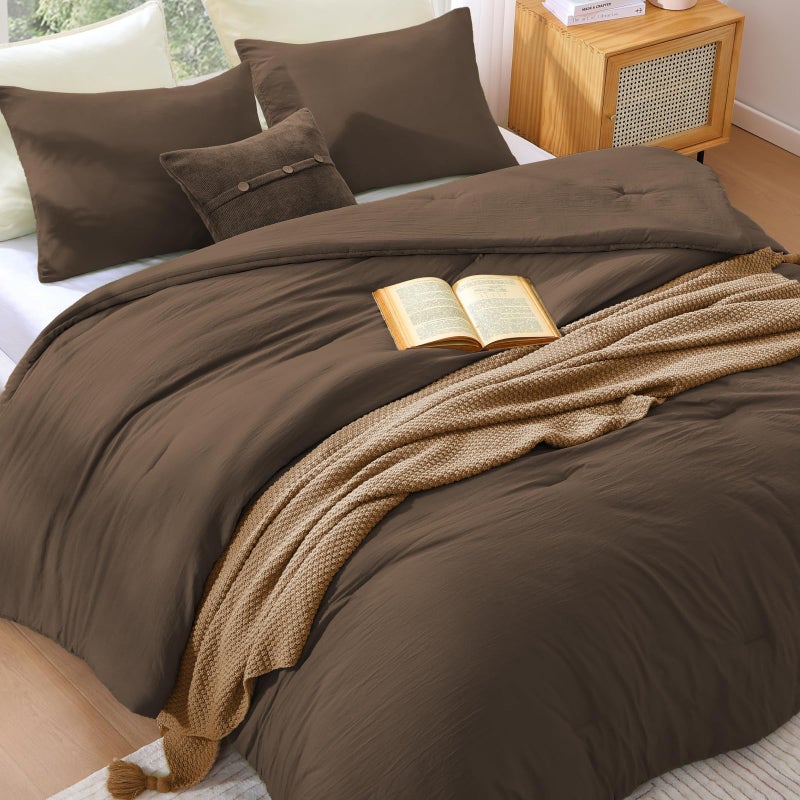 WRENSONGE Queen Comforter Set- 7 Pieces Soft Chocolate Brown Bed in a Bag with Fitted Sheet, Flat Sheet, 2 Pillow Shams, and 2 Pillowcases- Warm Bedding Sets Queen for All Season - Image 2