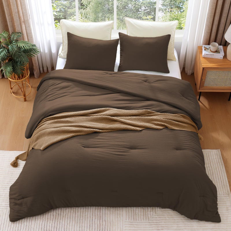 WRENSONGE Queen Comforter Set- 7 Pieces Soft Chocolate Brown Bed in a Bag with Fitted Sheet, Flat Sheet, 2 Pillow Shams, and 2 Pillowcases- Warm Bedding Sets Queen for All Season - Image 5
