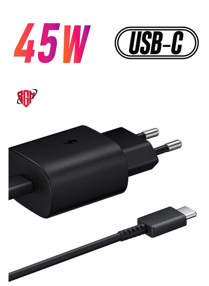 BGM compatible Samsung 45W USB Type C UK Travel Adaptor with Cable, EP-TA845XBEGGB, BlackSamsung Original 45W Fast Charging USB-C Mobile Phone Mains Plug/Wall Charger, Genuine Samsung Charger Compatible w - Image 1