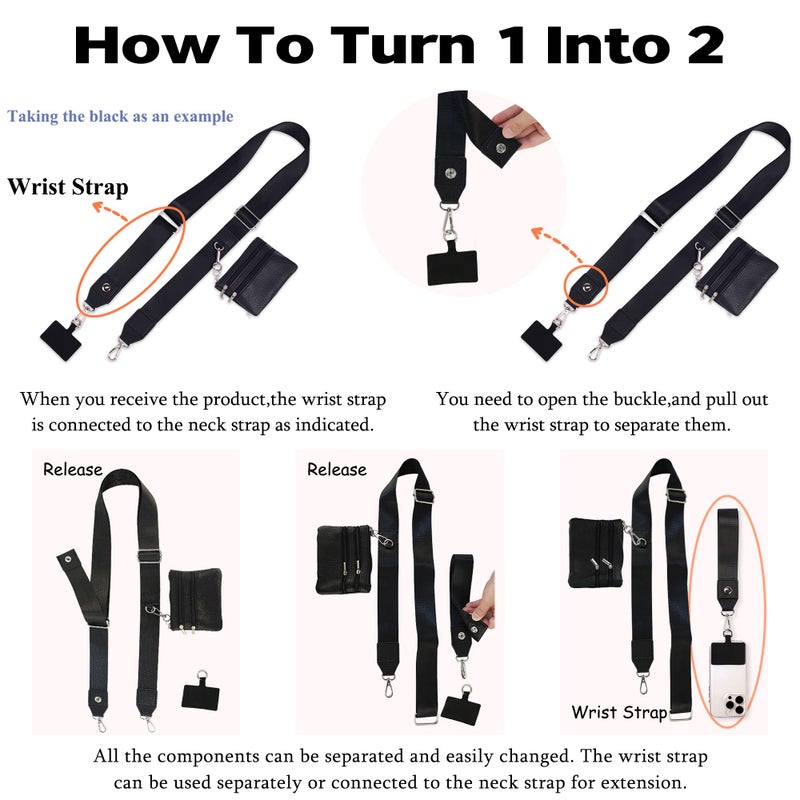 FUVLIFE Phone Lanyard Crossbody Wrist Strap, Adjustable Clip and Go Strap for Phone with Wallet Crossbody, Phone Strap with Zippered Pouch, Universal Hands-Free for All Cell Phone - Image 3