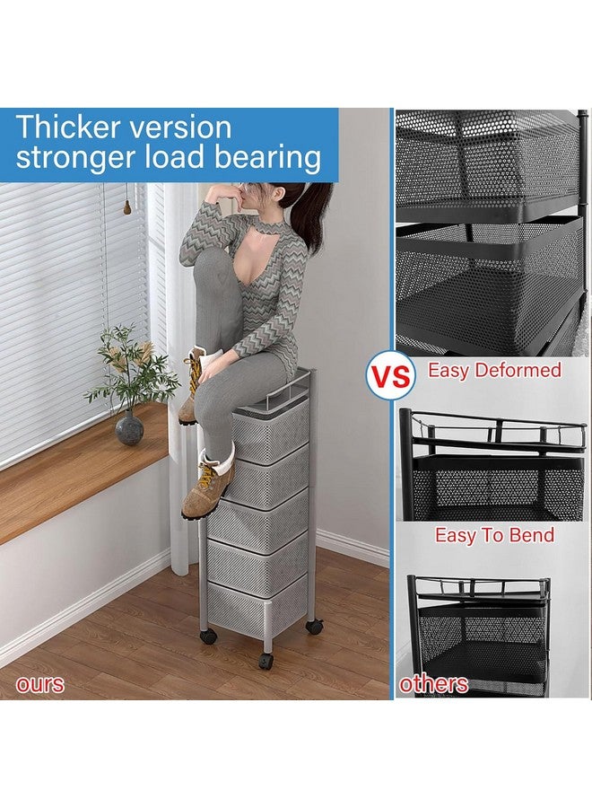Kuber Industries Kuber Industries Set of 2 Kitchen Storage Rack | 3-Tier Square Storage Trolley with Wheels | Revolving Vegetable Rack | Metal Fruit Rack | Silver  - Image 5