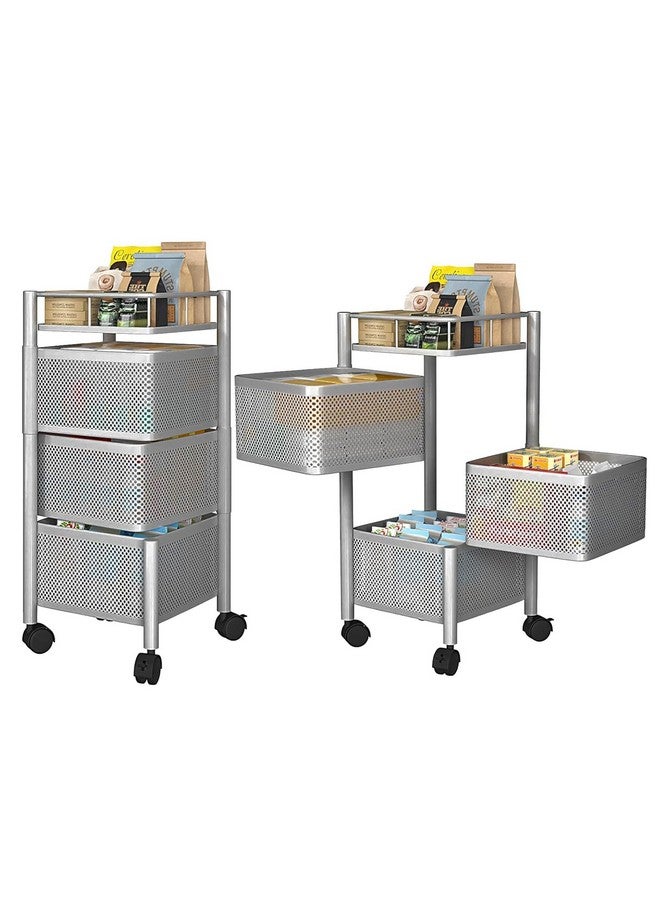 Kuber Industries Kuber Industries Set of 2 Kitchen Storage Rack | 3-Tier Square Storage Trolley with Wheels | Revolving Vegetable Rack | Metal Fruit Rack | Silver  - Image 1