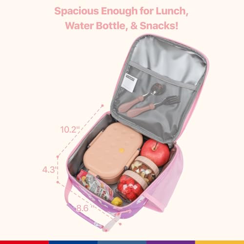 Bagseri Kids Lunch Box for Girls Insulated Toddler Lunch Bag Fits Bento Box Reusable Daycare Cooler Tote with Clip Handle WaterResistant Lining Purple Cute Unicorn - Image 3