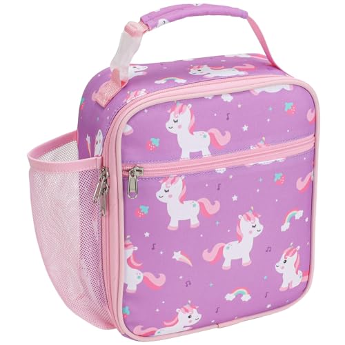 Bagseri Kids Lunch Box for Girls Insulated Toddler Lunch Bag Fits Bento Box Reusable Daycare Cooler Tote with Clip Handle WaterResistant Lining Purple Cute Unicorn - Image 1