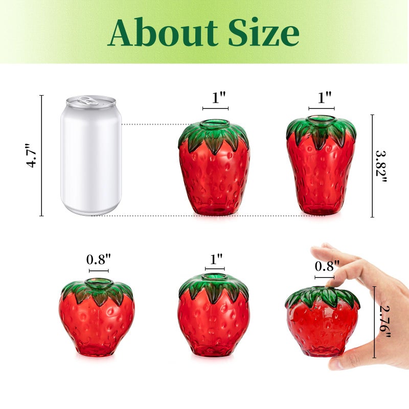 Hewory Glass Strawberry Propagation Vases for Plants: 5PCS Cute Strawberry Decor for Home Kitchen Bathroom Office - Unique Indoor Hydroponic Planters Gifts for Mom Women Mothers Day (Red) - Image 5