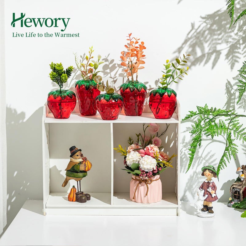 Hewory Glass Strawberry Propagation Vases for Plants: 5PCS Cute Strawberry Decor for Home Kitchen Bathroom Office - Unique Indoor Hydroponic Planters Gifts for Mom Women Mothers Day (Red) - Image 4