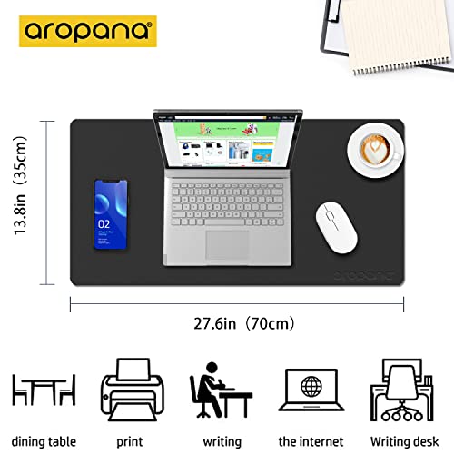 AROPANA Vegan Leather Desk Mat | Large Reversible Mouse Pad & Computer Table Protector | Dual-Side Waterproof Extended Laptop Pad with Edge-Stitched Design (70x35CM, Black and Grey) - Image 2