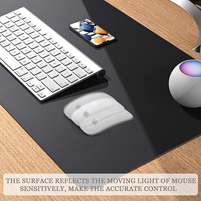 AROPANA Vegan Leather Desk Mat | Large Reversible Mouse Pad & Computer Table Protector | Dual-Side Waterproof Extended Laptop Pad with Edge-Stitched Design (70x35CM, Black and Grey) - Image 3