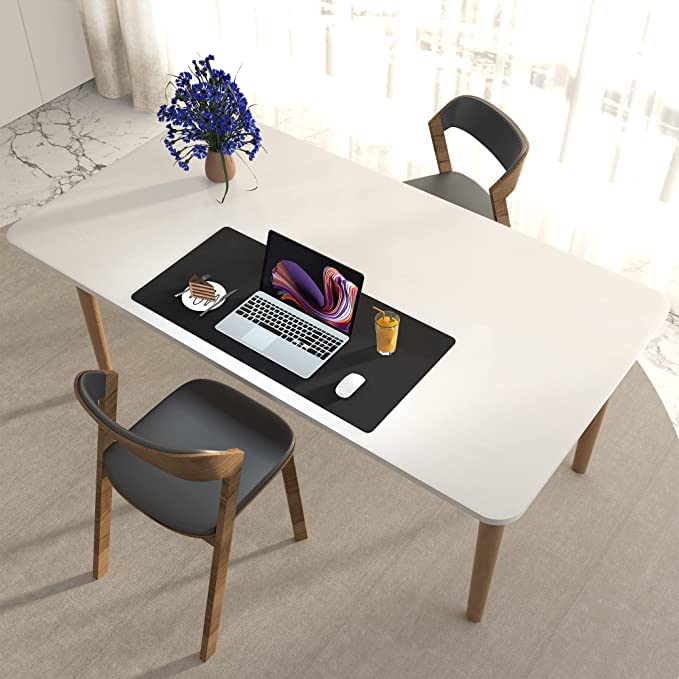 AROPANA Vegan Leather Desk Mat | Large Reversible Mouse Pad & Computer Table Protector | Dual-Side Waterproof Extended Laptop Pad with Edge-Stitched Design (70x35CM, Black and Grey) - Image 5