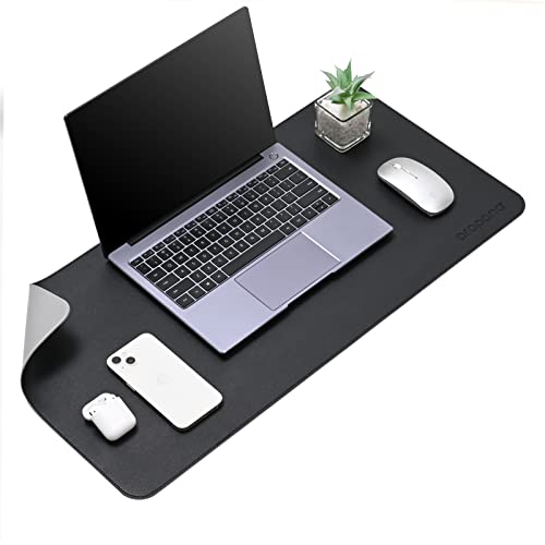 AROPANA Vegan Leather Desk Mat | Large Reversible Mouse Pad & Computer Table Protector | Dual-Side Waterproof Extended Laptop Pad with Edge-Stitched Design (70x35CM, Black and Grey) - Image 1