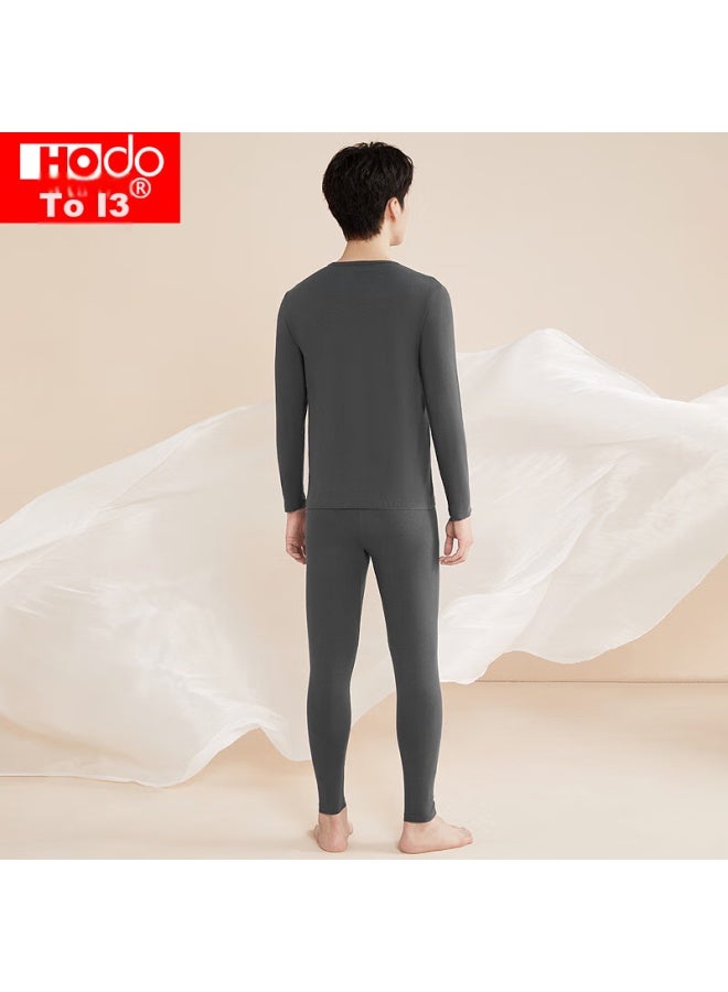 hongdou Hongdou Men's Autumn Underwear Set, Solid Color Cotton-spandex Round Neck Thin Thermal Underwear, Rock Gray, Size 185  - Image 5