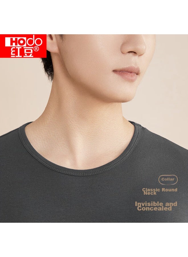 hongdou Hongdou Men's Autumn Underwear Set, Solid Color Cotton-spandex Round Neck Thin Thermal Underwear, Rock Gray, Size 185  - Image 4