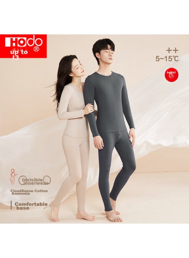 hongdou Hongdou Men's Autumn Underwear Set, Solid Color Cotton-spandex Round Neck Thin Thermal Underwear, Rock Gray, Size 185  - Image 1