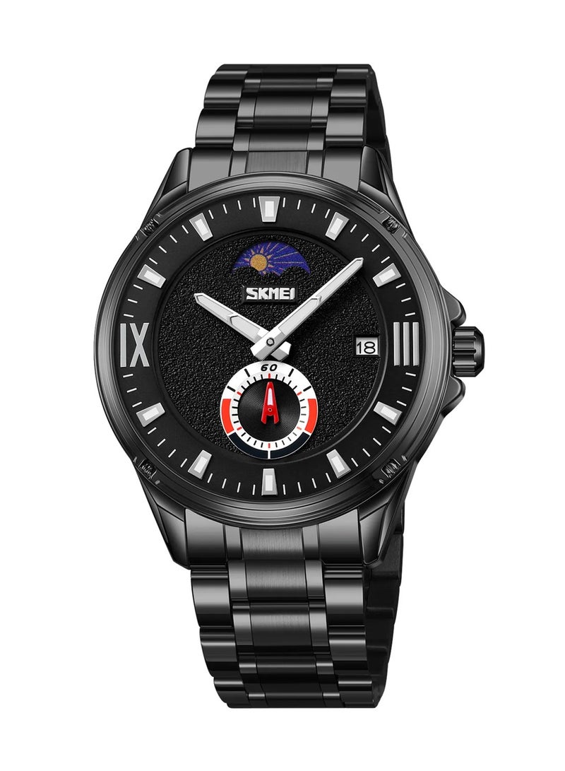 SKMEI ساعة يد رجالية كوارتز بحزام من الفولاذ المقاوم للصدأ الأسود بقرص أسود مضيء 9326 - Image 1