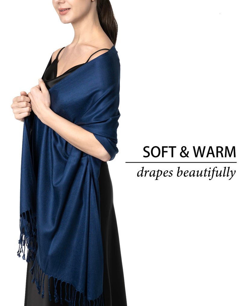 Achillea Soft Silky Pashmina Scarf for Women - Shawl Wrap for Evening Dresses, Bridesmaids, Weddings & Everyday Wear (Navy) - Image 2