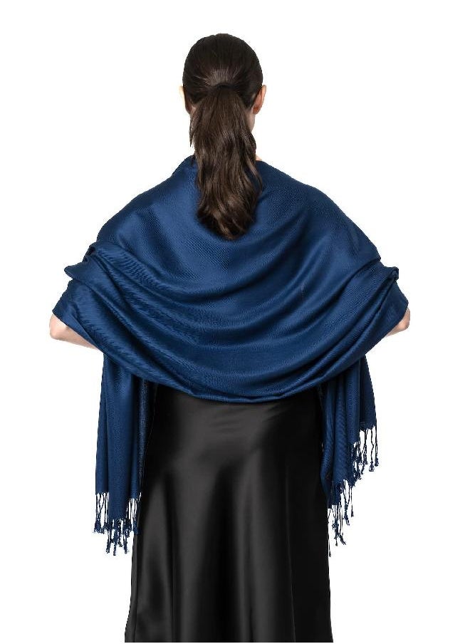 Achillea Achillea Large Soft Silky Pashmina Shawl Wrap Scarf in Solid Colors (Navy)  - Image 4