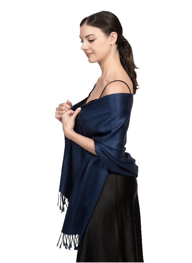 Achillea Achillea Large Soft Silky Pashmina Shawl Wrap Scarf in Solid Colors (Navy)  - Image 3