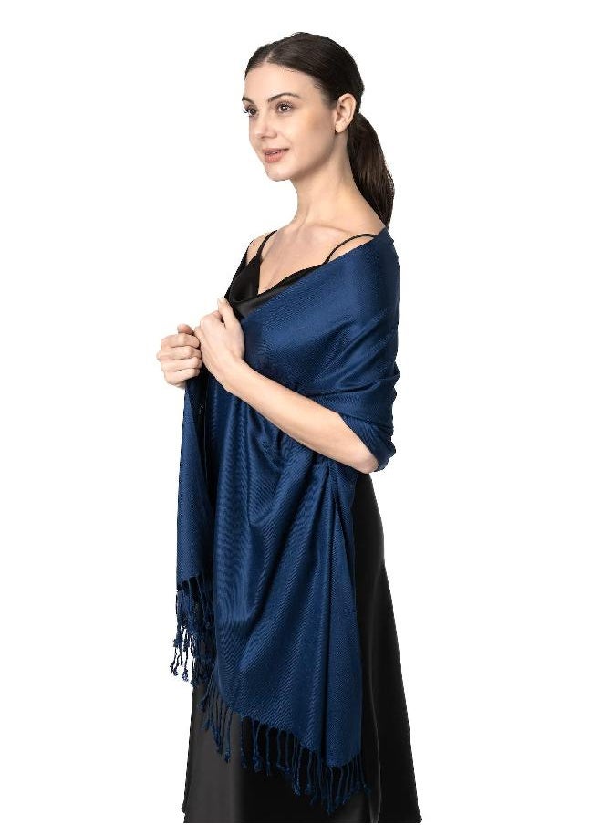 Achillea Achillea Large Soft Silky Pashmina Shawl Wrap Scarf in Solid Colors (Navy)  - Image 1