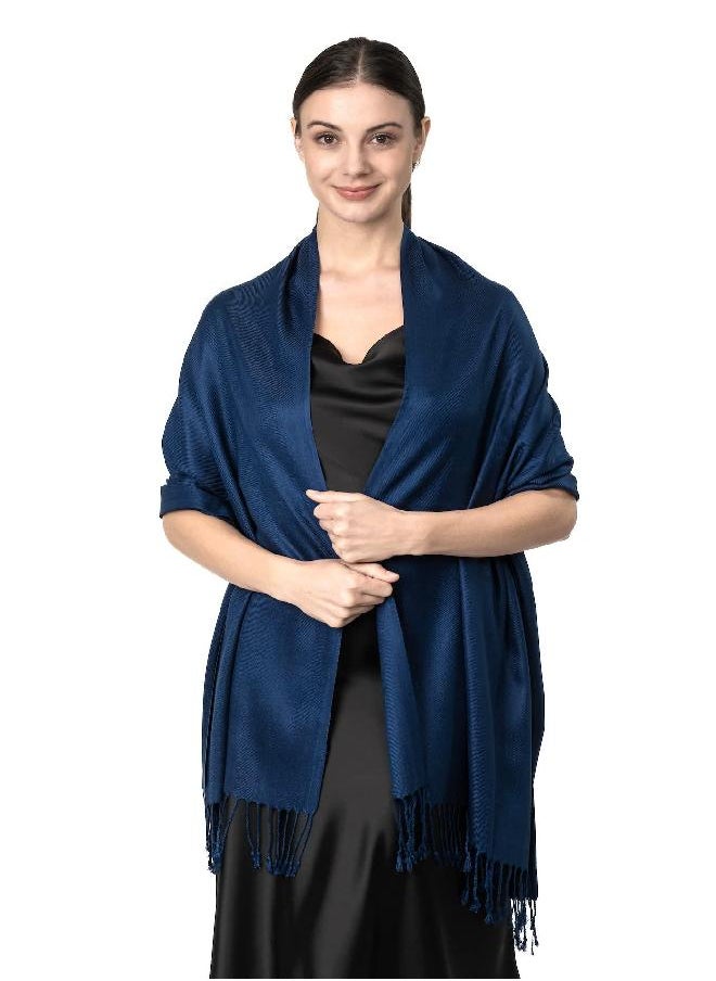 Achillea Achillea Large Soft Silky Pashmina Shawl Wrap Scarf in Solid Colors (Navy)  - Image 2