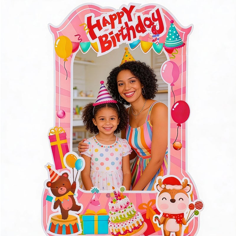 EARTHSON 6 Ft x 4 Ft Happy Birthday Photo Booth Box Photo Cutout Stand in Life-Size Cardboard Frame Prop for Birthday Party Supplies - Image 2