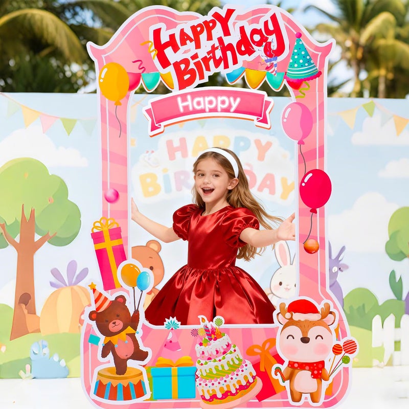 EARTHSON 6 Ft x 4 Ft Happy Birthday Photo Booth Box Photo Cutout Stand in Life-Size Cardboard Frame Prop for Birthday Party Supplies - Image 3