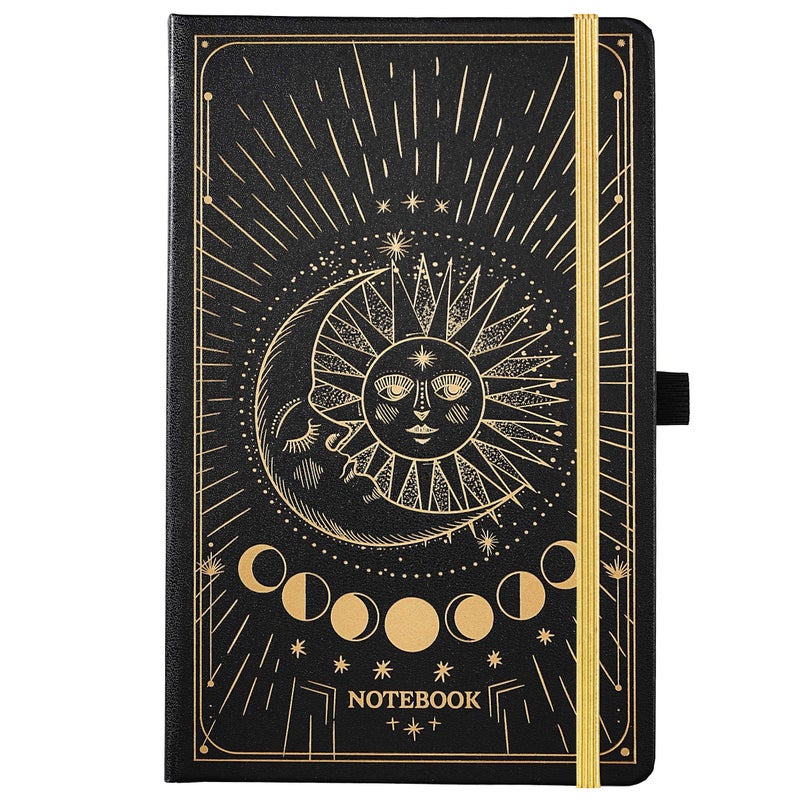 Artfan Ruled Notebook/Journal â€“ Premium Thick Paper Classic Writing Notebook with Pocket + Page Dividers Gifts, Banded, Large, 128 Pages, Hard Cover, Lined (5.3" x 8.26") - Sun and Moon - Image 1