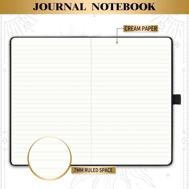 Artfan Ruled Notebook/Journal â€“ Premium Thick Paper Classic Writing Notebook with Pocket + Page Dividers Gifts, Banded, Large, 128 Pages, Hard Cover, Lined (5.3" x 8.26") - Sun and Moon - Image 4