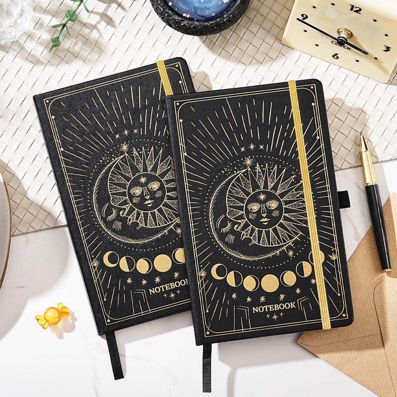 Artfan Ruled Notebook/Journal â€“ Premium Thick Paper Classic Writing Notebook with Pocket + Page Dividers Gifts, Banded, Large, 128 Pages, Hard Cover, Lined (5.3" x 8.26") - Sun and Moon - Image 2