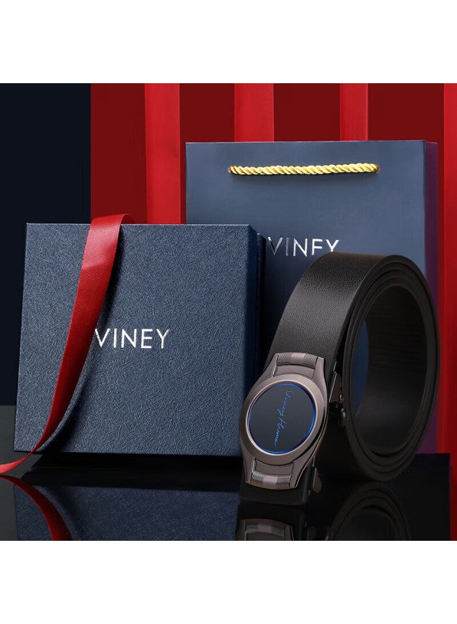 Viney Men's Belt, Cowhide Toothless Automatic Buckle Waistband, Light Luxury Birthday Gift For Boyfriend, Husband, Father, Or Dad