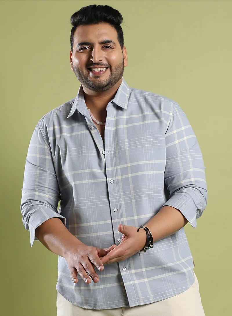 انستافاب بلس قميص رجالي كاروهات رمادي فاتح قطن مريح