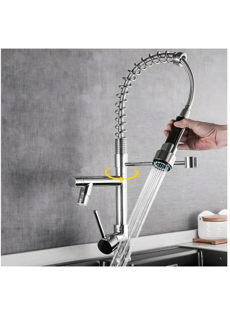 Modern Pull Down LED Kitchen Faucet – Commercial Grade Stainless Steel Sink Tap with Dual Function Sprayer, 360° Rotation, Temperature-Sensing Light & Single Handle Mixer for Home and Restaurant Use - Image 2