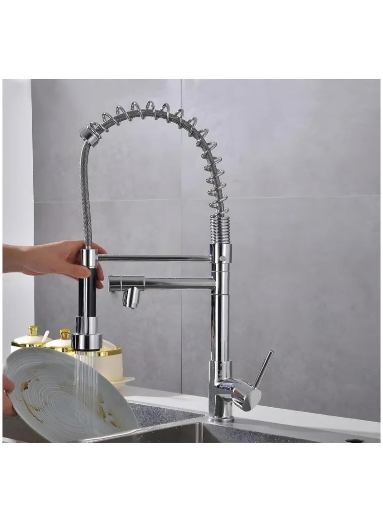 Modern Pull Down LED Kitchen Faucet – Commercial Grade Stainless Steel Sink Tap with Dual Function Sprayer, 360° Rotation, Temperature-Sensing Light & Single Handle Mixer for Home and Restaurant Use - Image 3