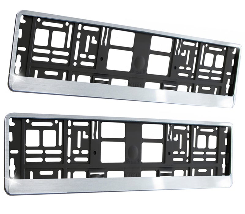 Generic INTENSE 2 x Racing Systems License Plate Holder Stainless Steel Brushed Look 520 x 110 mm Car Number Plate Frame Black / Stainless Steel Look  - Image 1