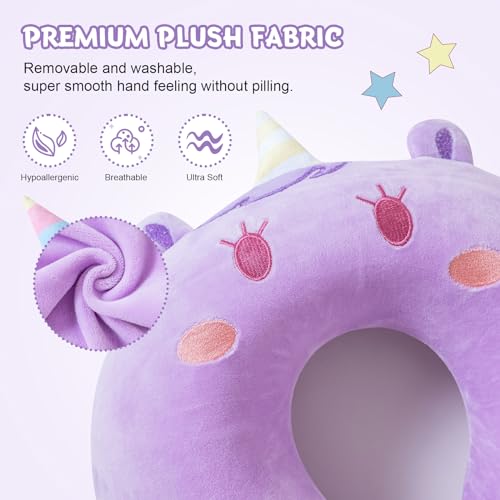 Cirorld Travel Pillow for Kids Adult Cute Neck Pillow for Traveling Memory Foam Airplane Pillow Sleep Mask Animal Flight Pillow Head Rest Neck Support for Cars Long Flights (Purple, 9-12 Y/O) - Image 3