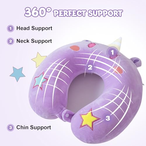 Cirorld Travel Pillow for Kids Adult Cute Neck Pillow for Traveling Memory Foam Airplane Pillow Sleep Mask Animal Flight Pillow Head Rest Neck Support for Cars Long Flights (Purple, 9-12 Y/O) - Image 2