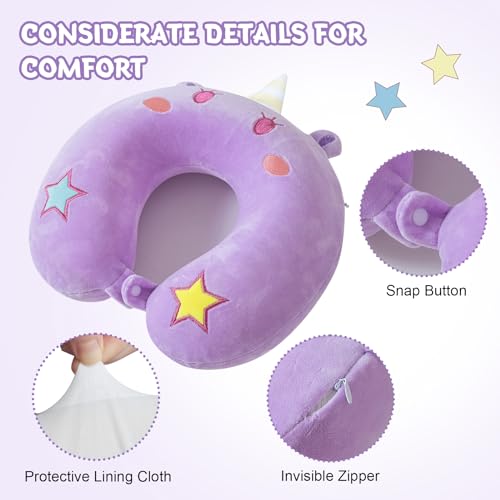 Cirorld Travel Pillow for Kids Adult Cute Neck Pillow for Traveling Memory Foam Airplane Pillow Sleep Mask Animal Flight Pillow Head Rest Neck Support for Cars Long Flights (Purple, 9-12 Y/O) - Image 5