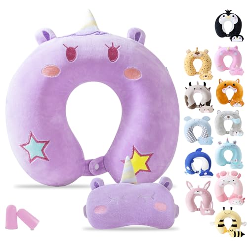 Cirorld Travel Pillow for Kids Adult Cute Neck Pillow for Traveling Memory Foam Airplane Pillow Sleep Mask Animal Flight Pillow Head Rest Neck Support for Cars Long Flights (Purple, 9-12 Y/O) - Image 4