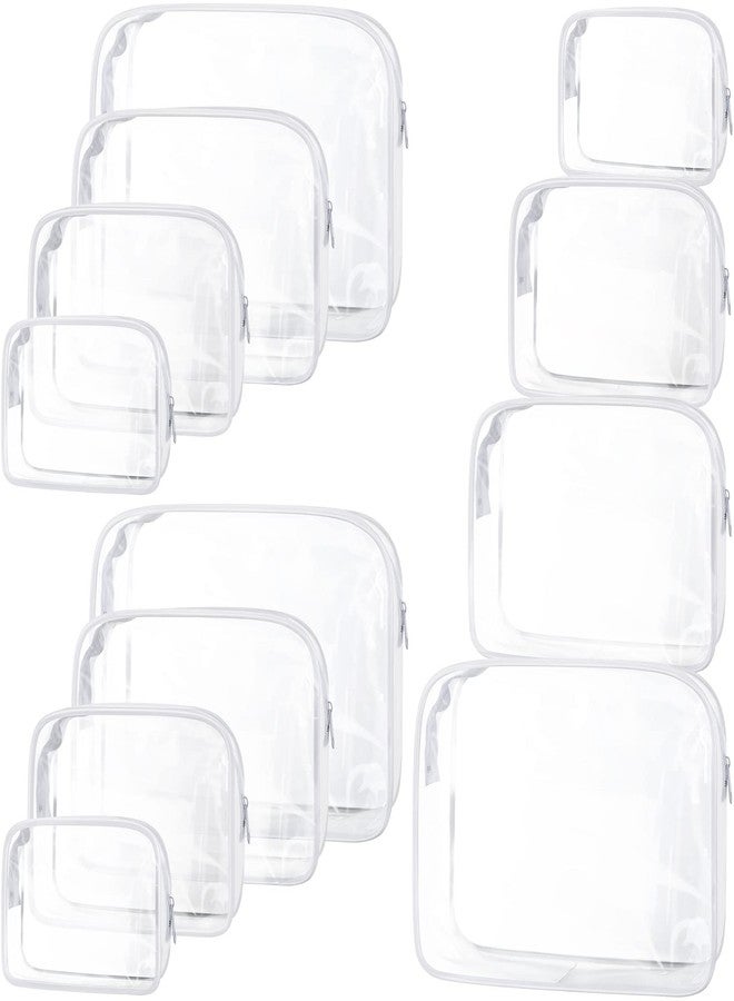 Saintrygo 12 Pack Clear Cosmetic Bag Zippered Travel Toiletry Bags Transparent Makeup Pouch Portable PVC Waterproof Organizer 4 Sizes Plastic Carry Pouch for Women Men Travel Home Bathroom, White - Image 1