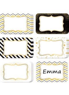 KASTWAVE 200 Pieces Name Tag Stickers Party Name Tags Border Name Tag Labels Personalized Name Tags for Office School Accessories Home Kitchen Category , 3.2 x 2.1 Inches, Gold Boarder  - Image 1