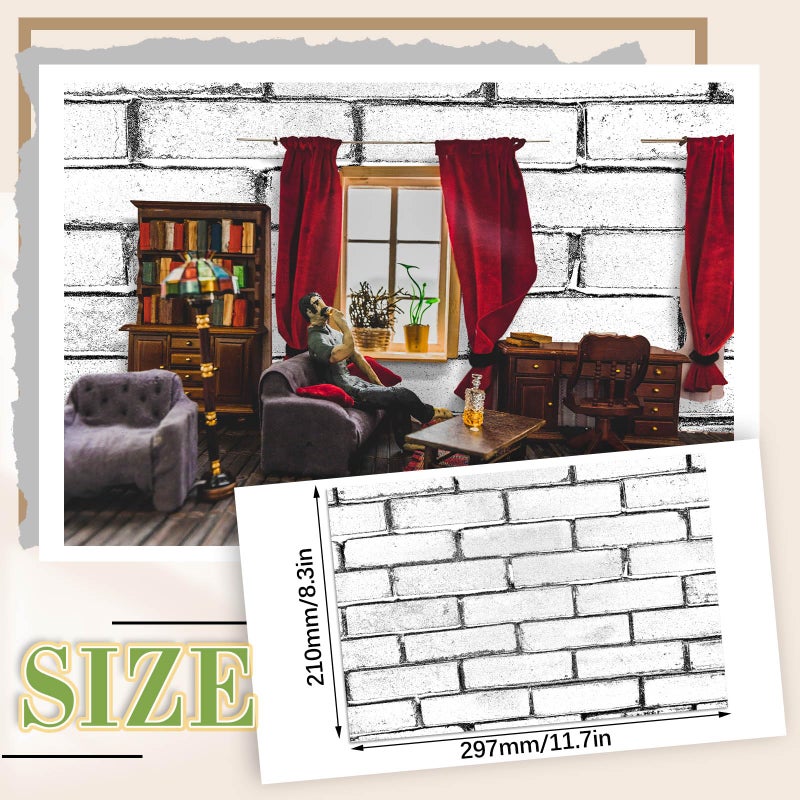 Flutesan 12 Pcs Miniature Dollhouse Wallpaper and Flooring Peel and Stick Mini DIY Self Adhesive Dollhouse Accessories 8.27 x 11.69 Inch (Retro White) - Image 2