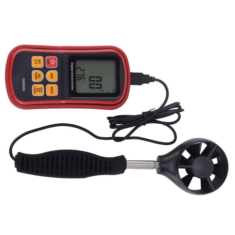 مقياس شدة الرياح الرقمي المحمول، مقياس سرعة الريام مع تثبيت البيانات، شاشة LCD كبيرة، سعة تخزين 500 قراءة، للاستخدام في أنظمة التدفئة والتهوية وتكييف الهواء - Image 3
