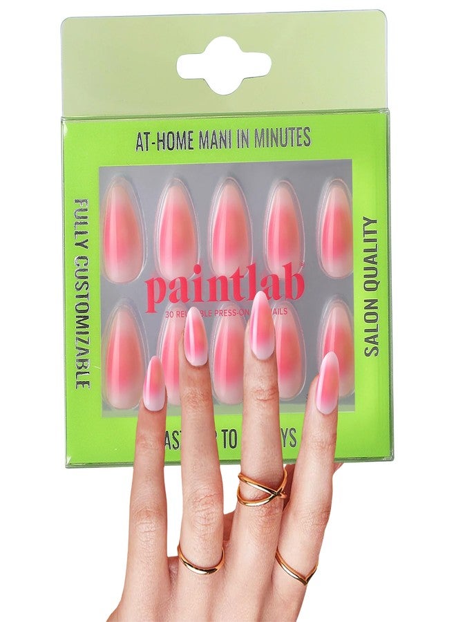 PaintLab Press-On Nails Manicure Kit, 999 Aura Almond, 24-Piece Set, Long-Lasting Fake Nails with Glue, File, Prep Pad & Cuticle Stick - Image 1