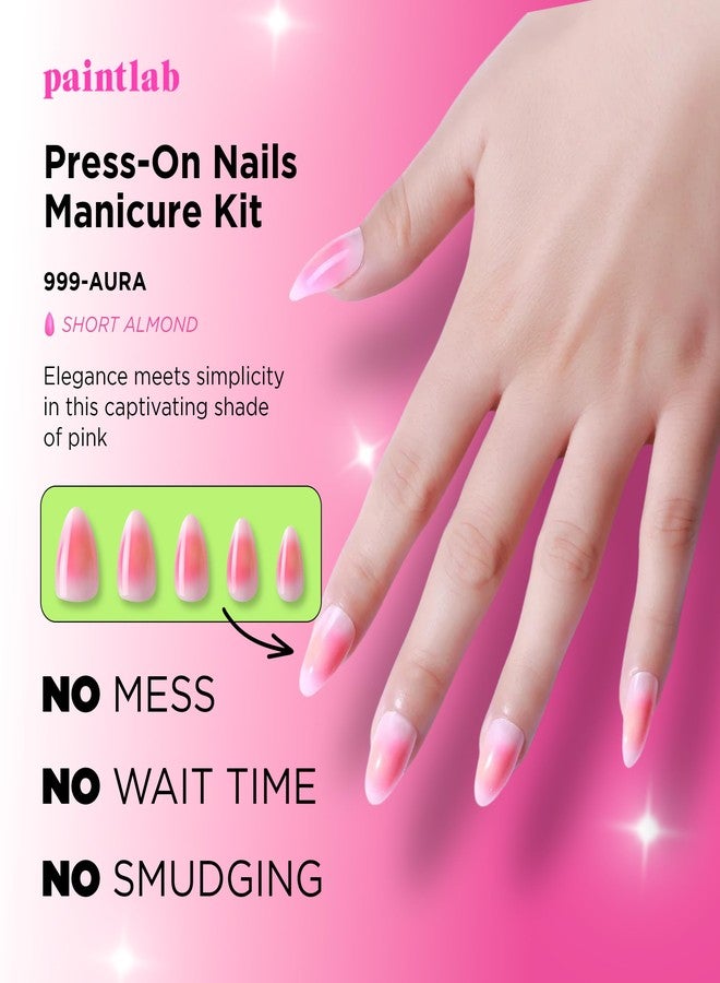 PaintLab Press-On Nails Manicure Kit, 999 Aura Almond, 24-Piece Set, Long-Lasting Fake Nails with Glue, File, Prep Pad & Cuticle Stick - Image 2