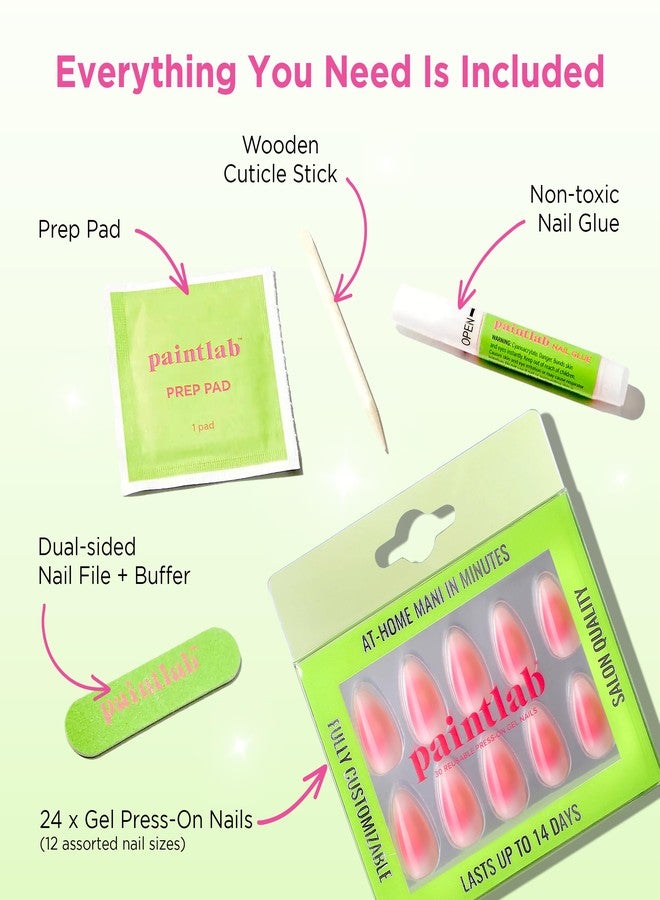 PaintLab Press-On Nails Manicure Kit, 999 Aura Almond, 24-Piece Set, Long-Lasting Fake Nails with Glue, File, Prep Pad & Cuticle Stick - Image 3