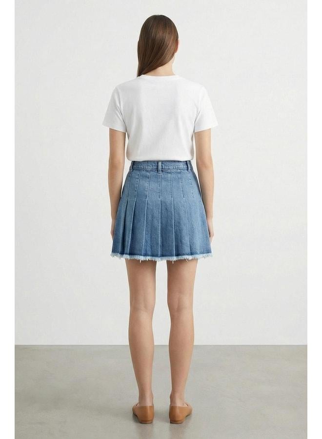 Soul Women's Side-Pleated Detailed Denim Skirt - 31655ETK - BLUE - Image 2